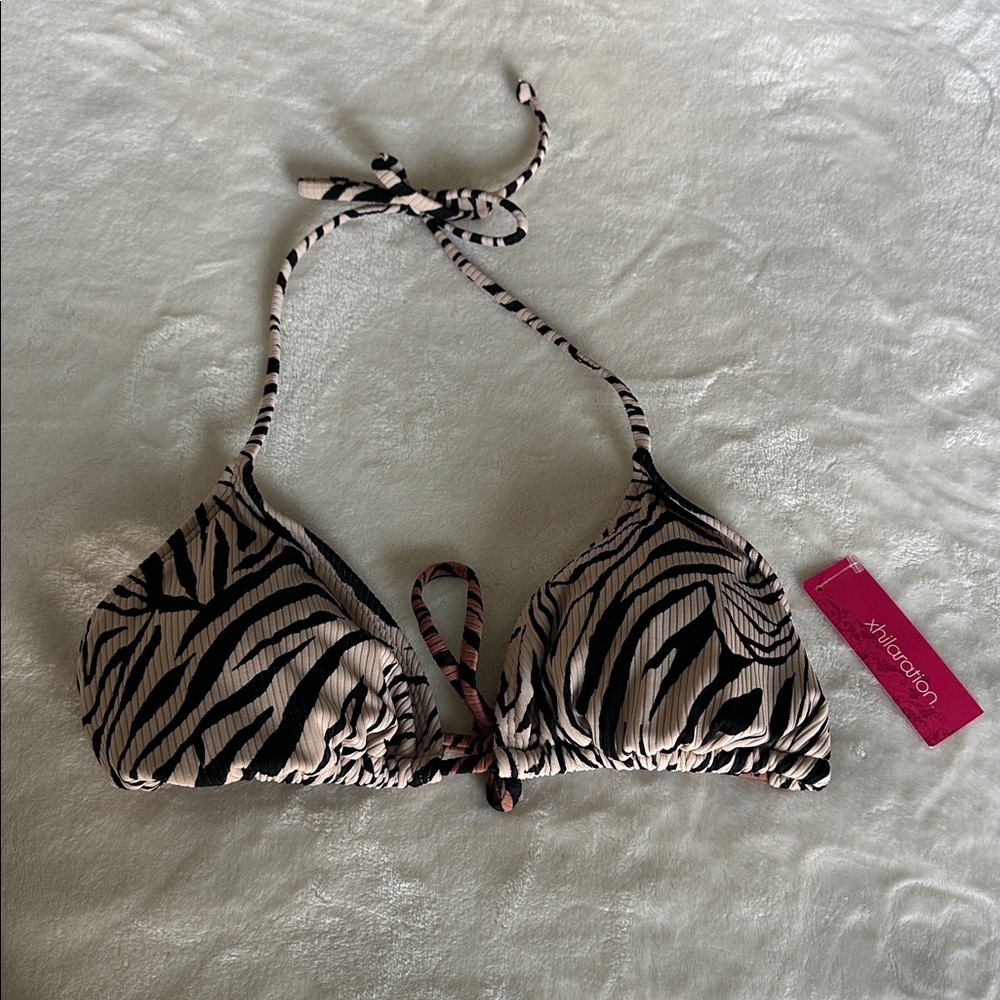 Xhilaration Black and Cream Zebra Bikini Top NWT